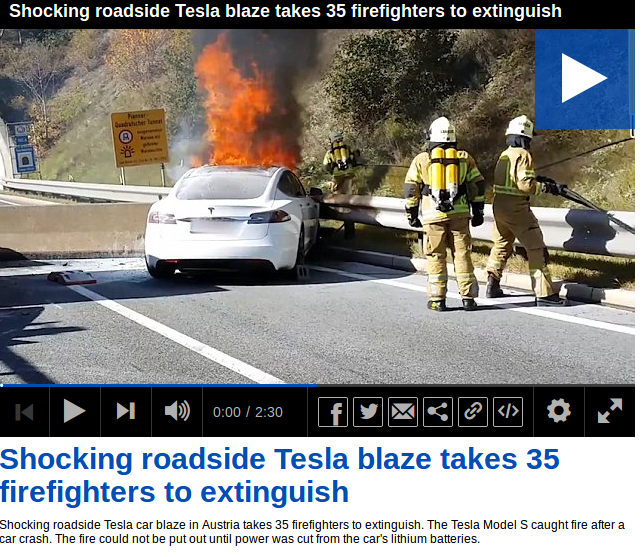 TESLA CARS START FIRES THAT NOBODY CAN PUT OUT